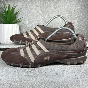 Sketchers Bikers Dream Come True Brown Leather Shoes Slip Ons Size 11